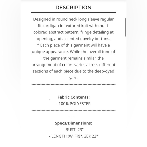 BO217-3💙💗POL perfect elevated Multicolored Abstract cardi w/on trend fringe! Wow - Picture 3 of 9